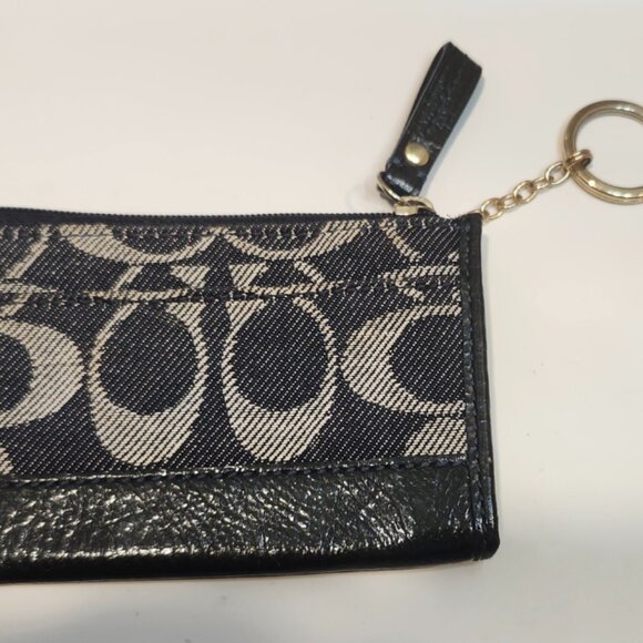 EUC Authentic Vintage Coach Deep Blue Denim Signature Skinny Mini Zip Wallet - Picture 2 of 4